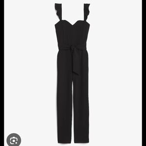 Express Ruffle Strap Tie Front Jumpsuit - Black